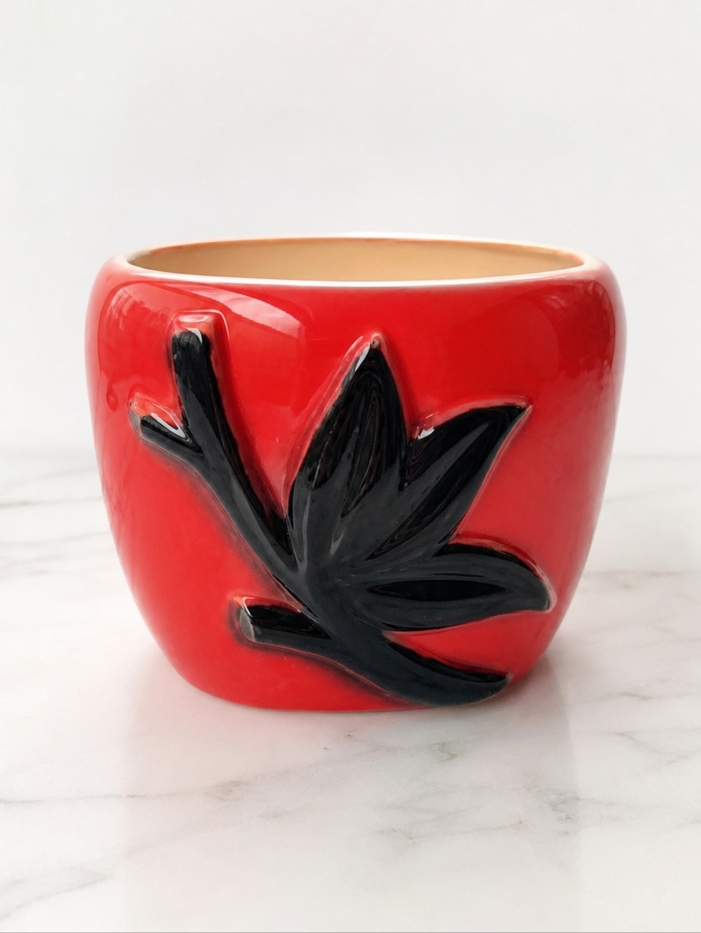 Mid Century Pink and Black Bamboo Vase - Royal Copley